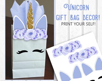 printable unicorn gift bag decorations unicorn print outs