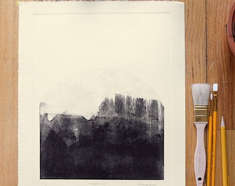 ORIGINAL MONOTYPE, Yosemite inspired monotype, 11" x 13.5"