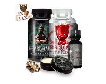 Ultimate Beard Growth Kit | No More Patches! -Grow Gift Set Includes: Balm, Oil, Vitamins, Mini Comb/Mustache Comb