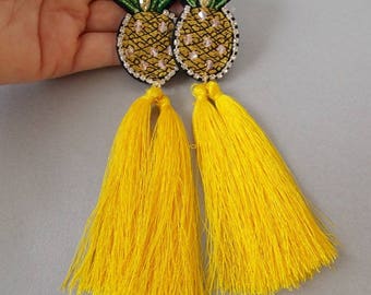Yellow Tassel Pineapple Statement Earrings