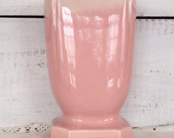 Vintage Midcentury 1960's Shabby Chic Pink Pottery Vase with Drip Glaze
