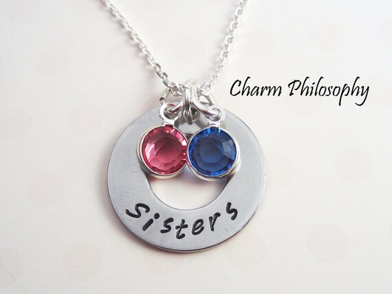 Sister Necklace 2 Birthstone Charms Sister Jewelry