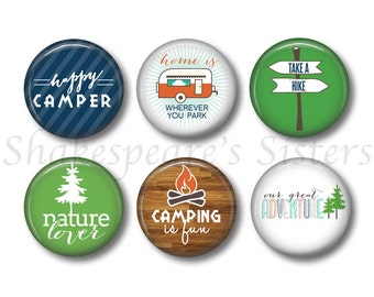Camping Magnets - Fridge Magnets - RV Camping - 6 Magnets - 1.5 Inch Magnets - Kitchen Magnets
