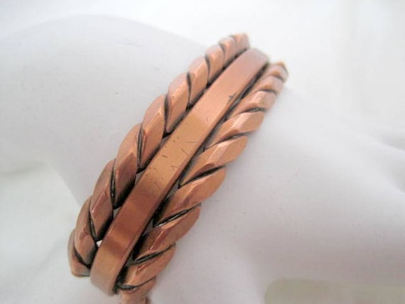 Copper Cuff, Braided Rope Edge, Design Wrap Bracelet, Vintage Bracelet