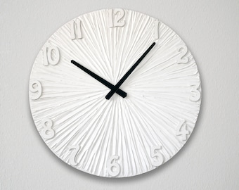 White Clock LARGE WALL CLOCK Wedding Gift White Wall clock with numbers Modern Wall Clock Unique Wall Clock black and white