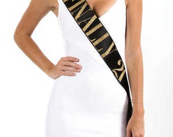 Satin FINALLY 21 Birthday Sash in Gold Glitter - Black or White Satin