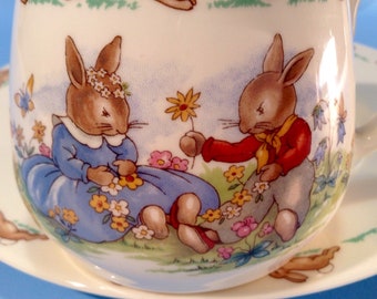 Vintage English Royal Doulton baby dish set// bone china baby dish set// Bunnykins baby dish set //Made in England bunnykins