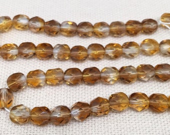 50 Golden Topaz Czech Glass Beads Faceted 6mm