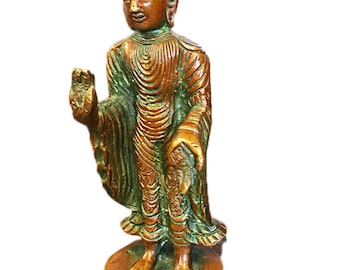 Indian Vintage Vitarka mudra  Standing Buddha Brass Statue Yoga Spiritual Meditation Decor