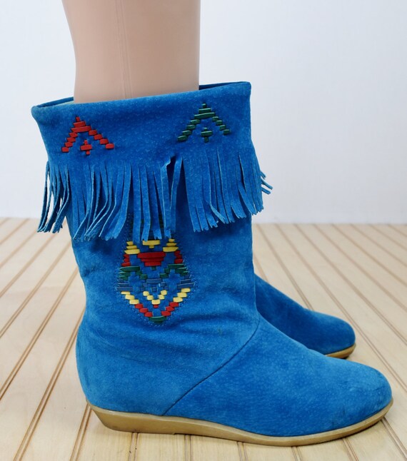 Vintage 1970's Women's Hush Puppies BLUE Suede Leather