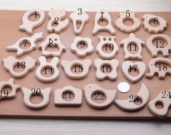 5pcs natural Wood Teether.unfinished wood baby toys.High Quality Untreated Wood Teething Toy/Pendant.DIY Supplies for Safe Teething Necklace