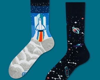 Space Trip socks | men socks | colorful socks | cool socks | mismatched | womens socks | unique socks | patterned socks | space socks |