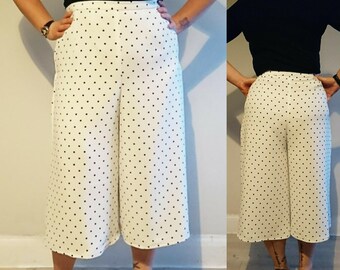 Handmade High Waisted Vintage Style Cream with Black Polkadot Culottes