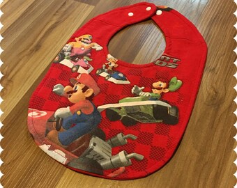 Mario Kart Baby Bib, Recycled T-Shirt Baby Bib, Video Game, Baby Boy Gift Baby, Geek Baby, Nerd Baby Shower