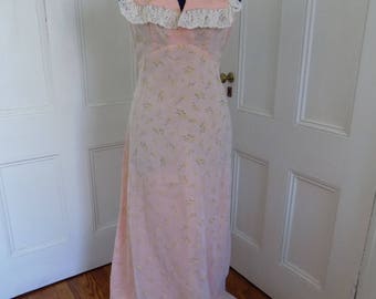Vintage 1970s Pink Floral Empire Waist Maxi Dress with Matching Jacket