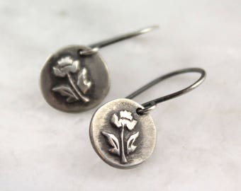Little Rose Rustic Oxidized Silver Earrings