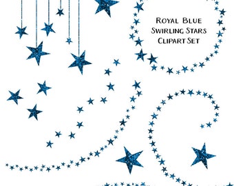 Sparkling Blue Glitter Star Clipart, Swirling Stars Clip Art, Instant Download, Commercial Use Glitter Clipart