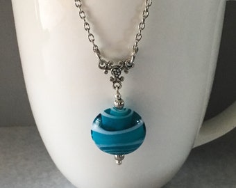 Blue pendant necklace, blue necklace, blue pendant, aqua beaded necklace, aqua pendant necklace, aqua necklace, pendant necklace