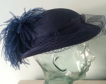 Kangol navy feather back pillbox style hat