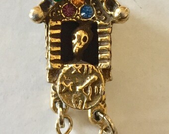FREE SHIPPING-Vintage-1940's-14K Gold-Cuckoo Clock-Jewel Accents-Charm-As Is