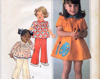 Vintage Toddler's Dress Or Top And Pants Sewing Pattern - Simplicity 7604 - Size 3