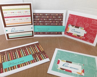 Birthday Card Set, Set of 5 Birthday Cards, Handmand Birthday Greeting Cards, Assortment of Birthday Cards