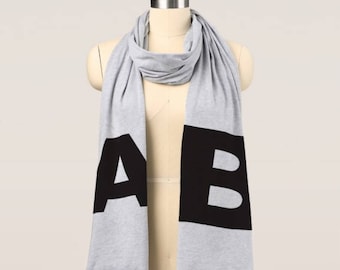 Personalized Initial Monogram Scarf Custom Gift Grey Personalized Gift Personalised Monogrammed Secret Santa Gift