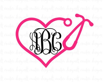 Heart Monogram Stethoscope SVG, Stethoscope SVG, Heart Stethoscope SVG, Nurse Svg, Pharmacist Svg