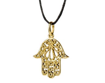 Hamsa Hand Pendant On Cord Adjustable Necklace Spiritual jewellery Evil Eye Jewelry Handmade Free UK delivery