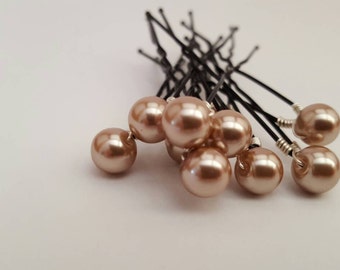 Pearl bobby pins - Wedding hair pins - Dark champagne pearl hair pins - Pearl hair pins - Wedding pearl hair pins - Wedding pearls
