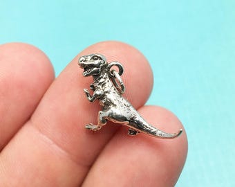3D Sterling Silver Tyrannosaurus Rex Dinosaur Charm, T-Rex, .925 Silver, DIY, Bracelet Charms, (C385)