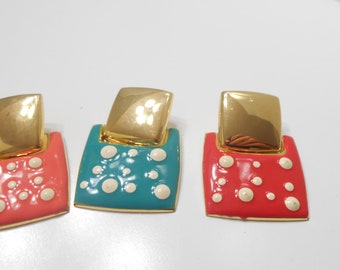 Vintage Enamel Dangle Pierced Earrings (8278) Three Singles