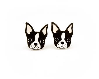 Boston Terrier Earrings, Boston Terrier Jewelry, Boston Terrier Jewellery, Boston Terrier Gifts, Dog Earrings, Dog Jewelry, Shrink Plastic