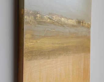 Golden Landscape--Abstract, Mixed Media Painting With Gold Leaf on Panel 16 x16