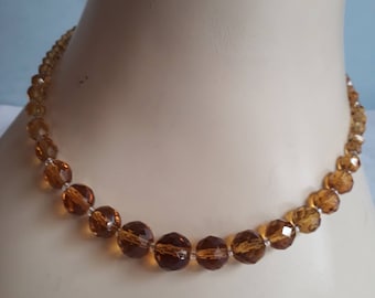 50's/60's Amber Glass Graduated Bugle Bead Necklace