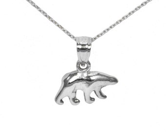 14k White Gold Bear Necklace