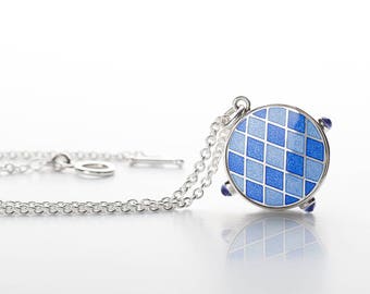 Charm Necklace, Silver Necklace, Enamel Necklace, Enamel jewelry