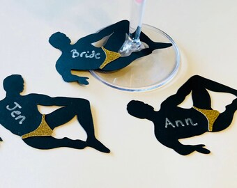 Bachelorette Party Wine Glass Markers, Bachelorette Party Supplies, Male Stripper Wine Glass Tag