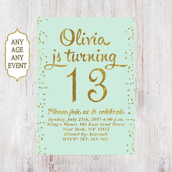 13th Birthday invitation birthday party invitations teen girl