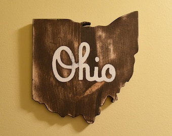 Ohio Wall Art Heritage Edition - Handmade Wooden Ohio Sign - Ohio Script Wall Decor