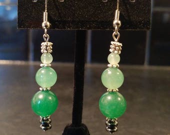 Green Aventurine Dangle Earrings // Silver-Plated and Hematite Spacers // Nickel-Free Hooks // Elegant and Dazzling