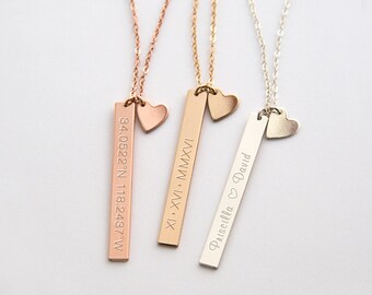 Vertical Bar Necklace, Bar Drop, Nameplate Necklace, Bridesmaid Gift, Silver Bar Necklace, Rose Gold Bar Necklace, Gold bar necklace ZN00110