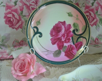 Austrian Hand Painted Roses Porcelain Plate, Artist Signed, Imperial Mark, Cottage, Shabby Chic