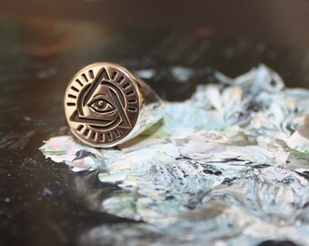 ALL SEEING EYE , Illuminati Ring , Silver Signet Ring , All Seeing Eye Ring