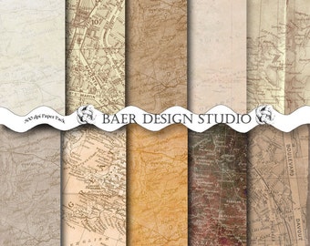 Vintage Map Digital Paper:Digital Paper Background, Antique Map Paper, Travel Journal Digital Paper, Passport Digital Paper, Heritage Paper
