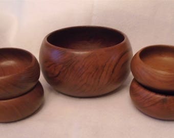Set of 5 Teak Wood Salad Bowl, 10" serving Bowl and 4-6" ind. Bowls, Thailand
