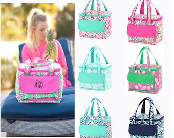 Hot Pink and Mint Cooler Tote, Personalized Lunch Cooler Tote, Personalized Lunch Bag Insulated Lunch Bag Adult Lunch Bag Monogram Lunch Bag