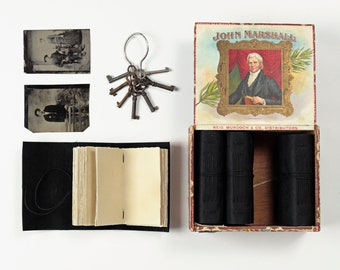 Black Leather Journal Box Set - Matching Books in John Marshall Antique Cigar Box