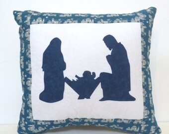 Nativity applique pillow, Quilted Nativity Pillow