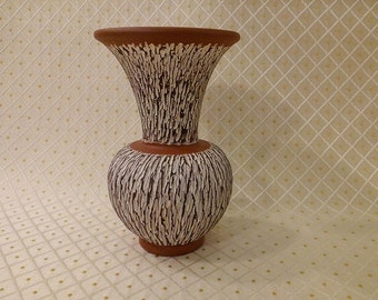 Mid Century Modern Sgraffito Vase Hand Made Modernist Decor by WEKARA